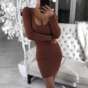✨🍷 WINE & DINE Lace up Fitted Mini Dress